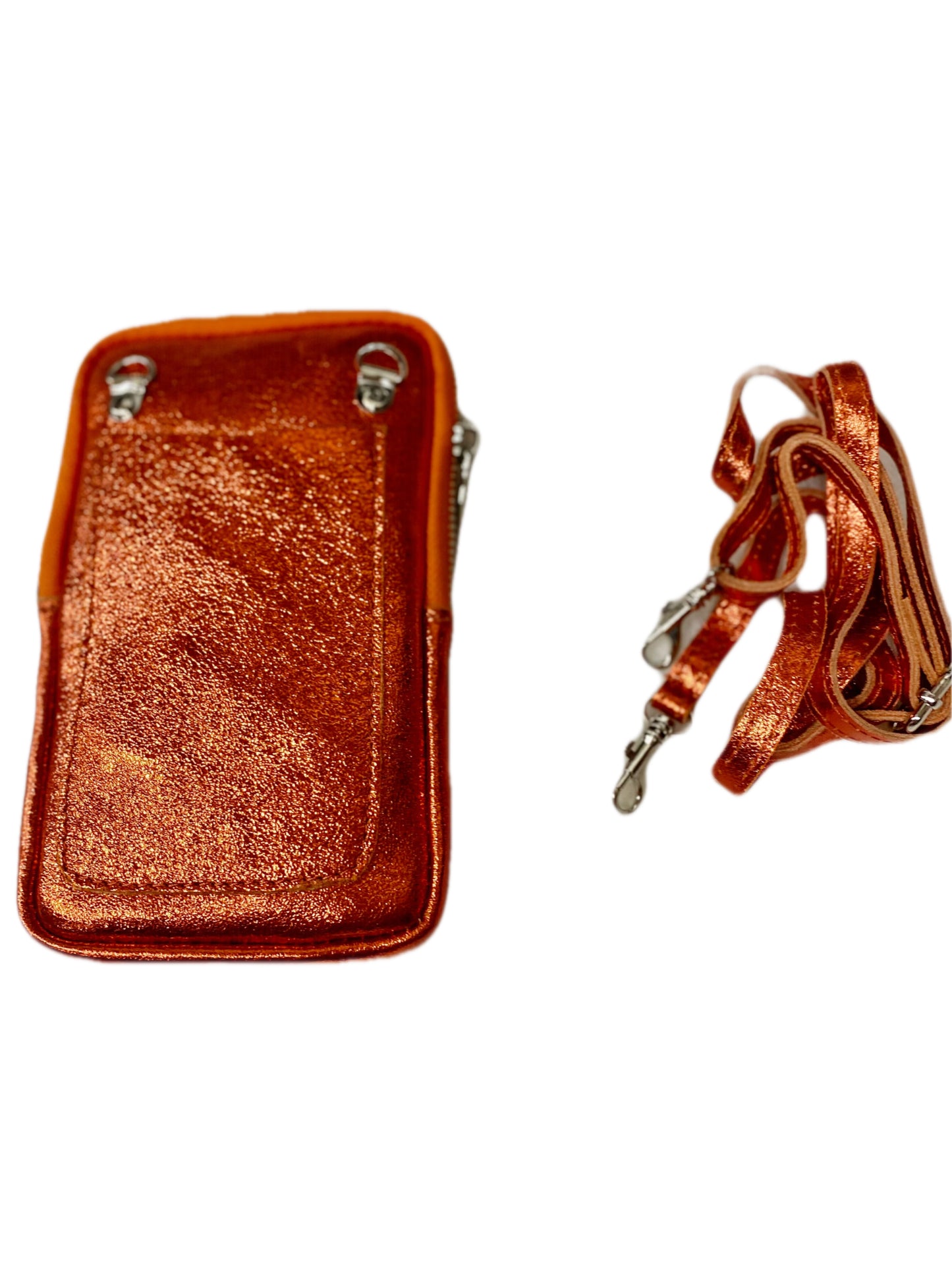 Pochette en cuir portable orangé métallisé