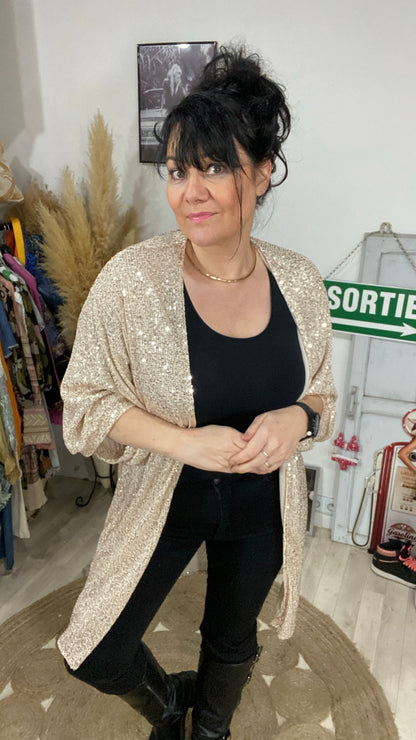 Kimono beige à paillettes