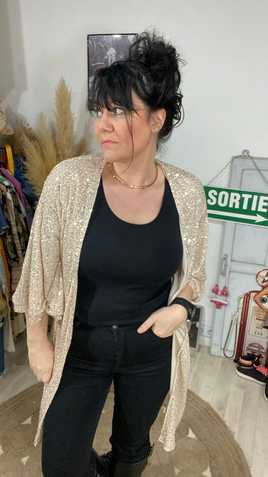 Kimono beige à paillettes