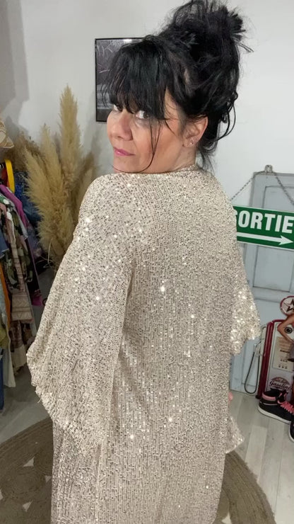Kimono beige à paillettes